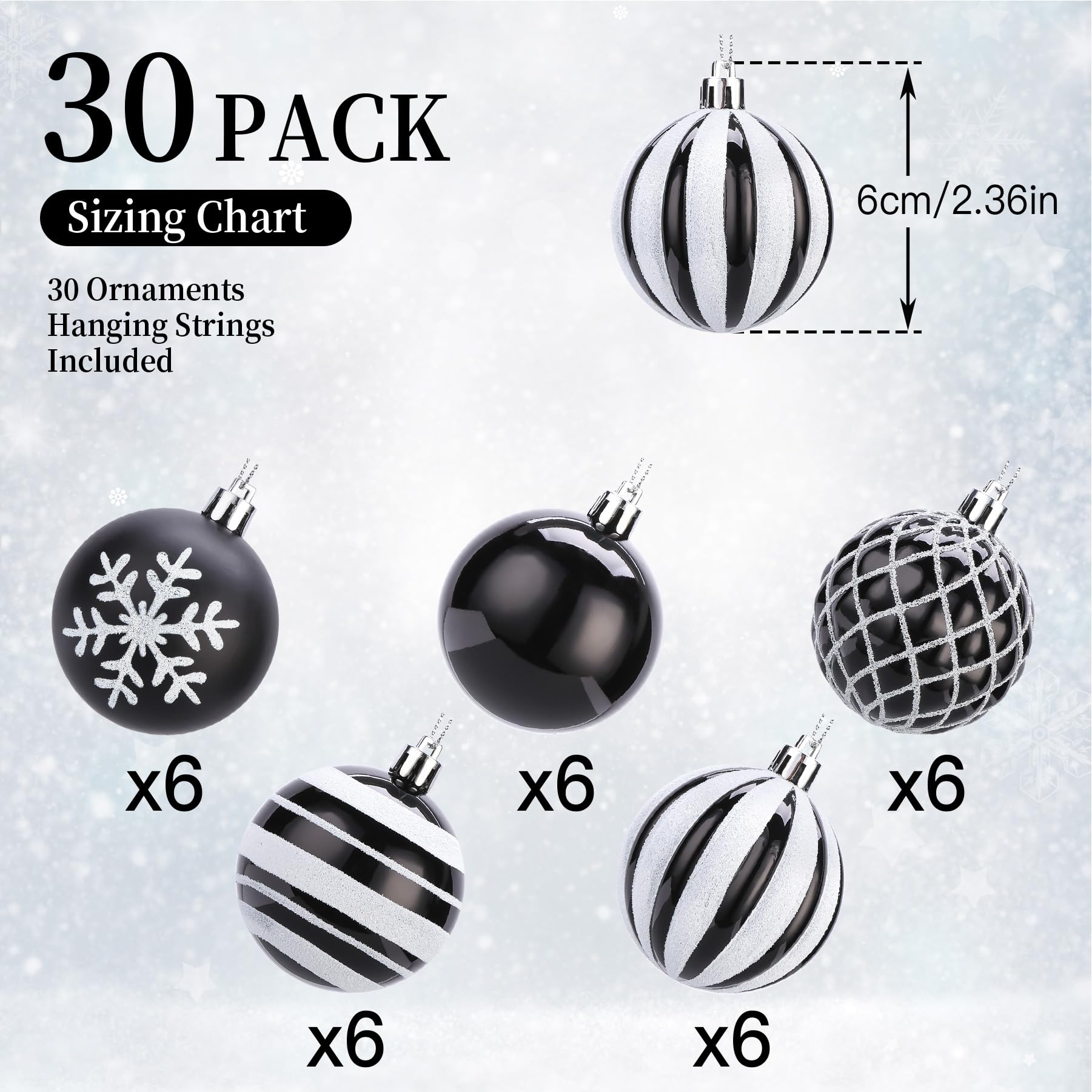 30ct 8CM Black & White Christmas Tree Balls Ornaments