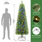 SHareconn 9ft Premium Prelit Artificial Hinged Slim Pencil Christmas Tree with Remote Control, 500 Warm White & Multi-Color Lights, Full Branch Tips, First Choice Decorations for X-mas, 9 FT, Green - SHareconn