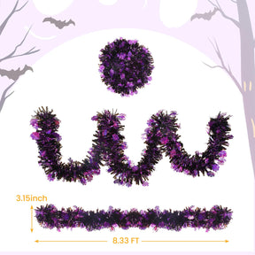 Alupssuc 6 Pieces Total 50 FT Halloween Tinsel Garland with Spider Web Sequins, Metallic Shiny Twist Garland Hanging Decorations for Halloween Party Indoor and Outdoor Decor, Black and Purple - SHareconn