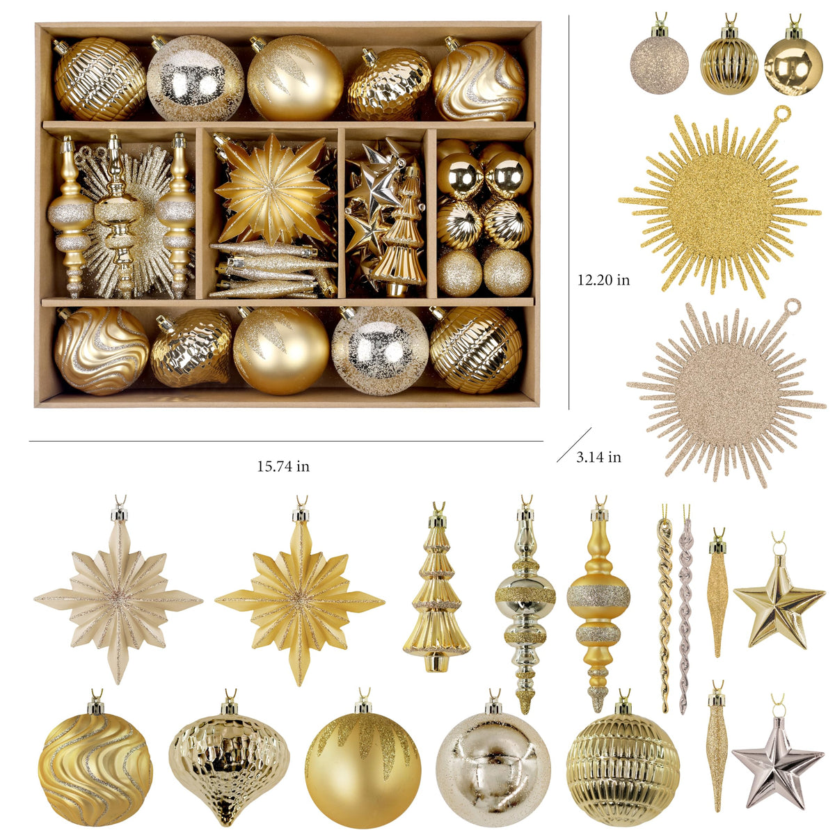 80pcs Light Gold Christmas Balls Ornaments Set with Lanyards
