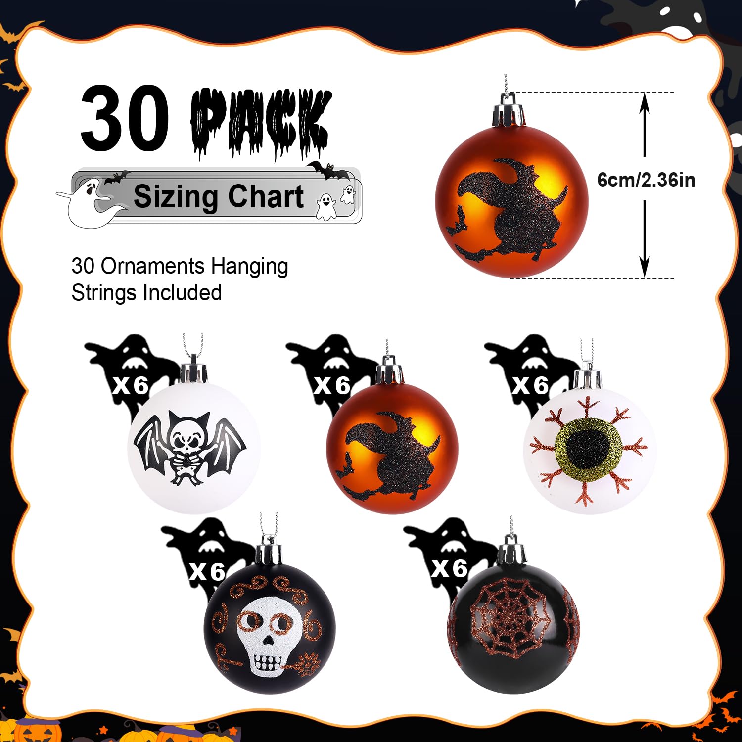 30ct 2.36 Inch Halloween Tree Ornaments(Black & Orange Purple) - SHareconn