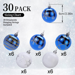 30ct 2.36 Inch Blue & White Christmas Tree Balls Ornaments