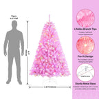 SHareconn 6ft Prelit Premium Artificial Hinged Christmas Tree with Remote Control,Timer,and 330 Warm White & Color LED Changing Lights,950 Branch Tips,Perfect Choice for Xmas Decoration,6 FT,Pink - SHareconn