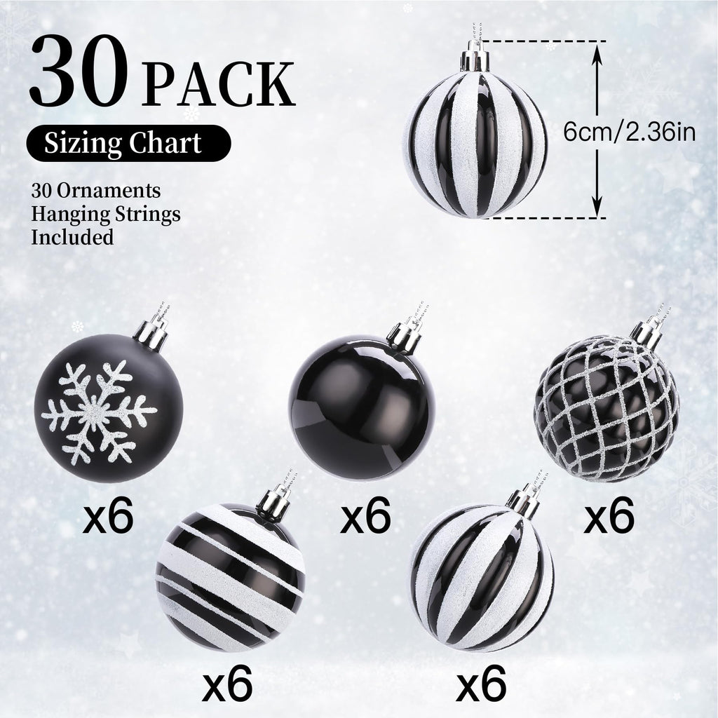30ct 6CM Inch Black & White Christmas Tree Balls Ornaments