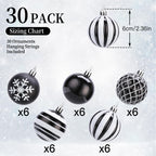 30ct 6CM Inch Black & White Christmas Tree Balls Ornaments