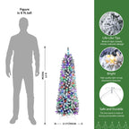 SHareconn 5ft Prelit Snow Flocked Artificial Hinged Slim Pencil Christmas Tree, with Remote Controlled Multi-Color RGB Lights, Full Branch Tips, Perfect Choice Decoration for Xmas Holiday, 5 FT, White - SHareconn
