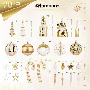 70 Pcs Christmas Ball Ornament Set, White and Gold