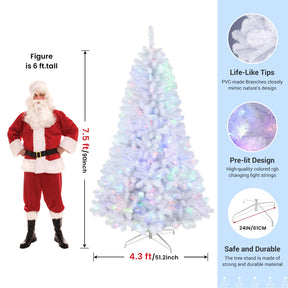 7.5ft Prelit RGB Lights Premium Artificial Hinged White Christmas Tree - SHareconn