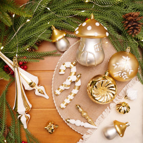 52pcs White & Gold Forest Theme Christmas Tree Ornaments Set