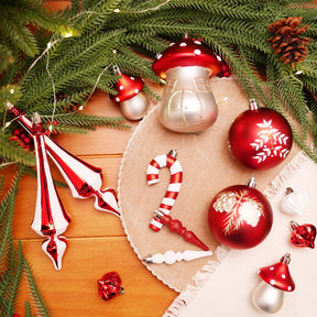 52pcs White & Red Forest Theme Christmas Tree Ornaments Set