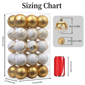 30ct 2.36 Inch Gold & White Christmas Tree Balls Ornaments