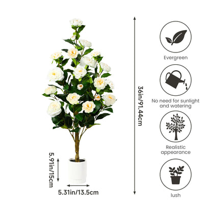 2 Pack Faux White/Pink/Orange Camellia Tree, 3FT/4FT