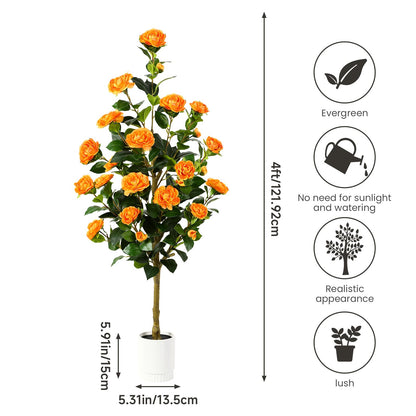 2 Pack Faux White/Pink/Orange Camellia Tree, 3FT/4FT
