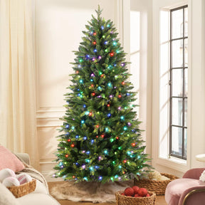 SHareconn 9ft Upgraded Prelit Artificial Hinged Christmas Tree with 670 Color Changing RGB Lights,Remote Control,Fake Pre-Lit Lush Fir Tree with 3,738 Branch Tips for Xmas Decoration, 9 FT - SHareconn
