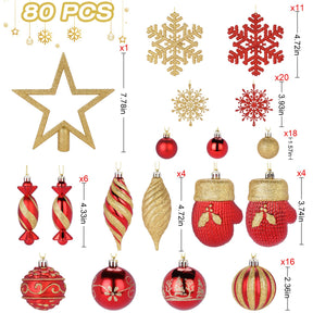 80pcs Red & Gold Christmas Balls Ornaments Set with Lanyards
