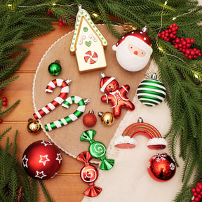 65pcs Red & Green, White Christmas Balls Ornaments Set with Hanging Strings