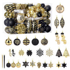 96pcs Black & Gold Forest Theme and Animal Designs Christmas Tree Ornaments Set