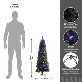 SHareconn 4ft Premium Prelit Artificial Hinged Slim Pencil Christmas Tree with Remote Control, 100 Warm White & Multi-Color Lights, Full Branch Tips, First Choice Decorations for X-mas, 4 FT, Black - SHareconn