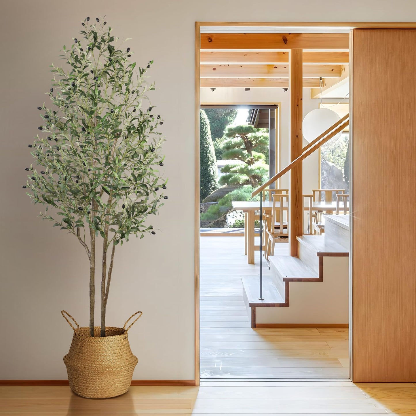 Artificial Olive Tree, Fake Olive Tree with Lifelike Olive Leaves, Faux Olive Tree Indoor Outdoor for Home Living Room Bedroom Balcony Corner Office Garden Decor