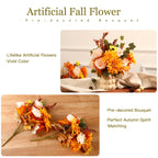 2Pcs Artificial Fall Thanksgiving 7inch Autumn Faux Bouquet Flowers (Yelow&Orange) - SHareconn