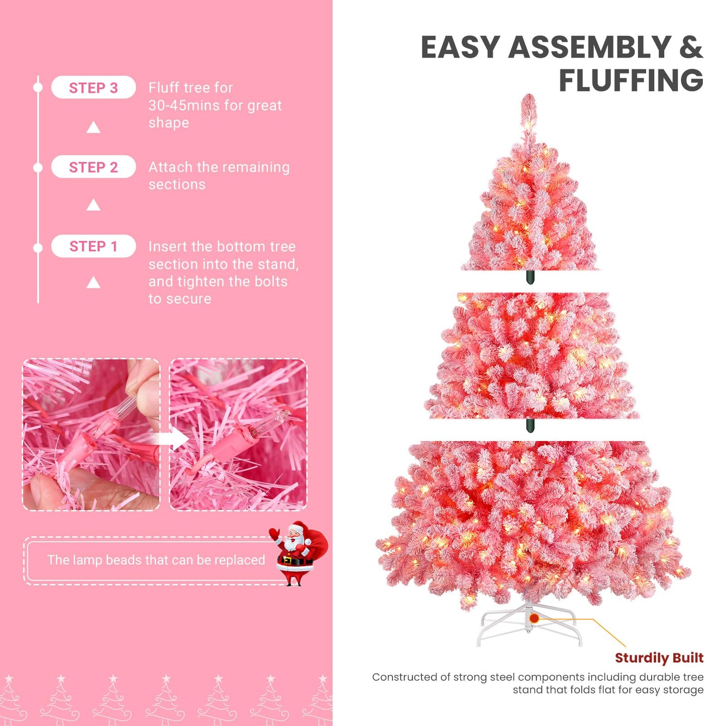 7.5ft Prelit Warm White Lights Snow Flocked Artificial Holiday Christmas Tree