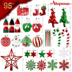 80pcs Red Green & White Christmas Balls Ornaments Set with Hanging Strings