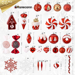 86pcs Red & White Christmas Tree Balls Ornaments