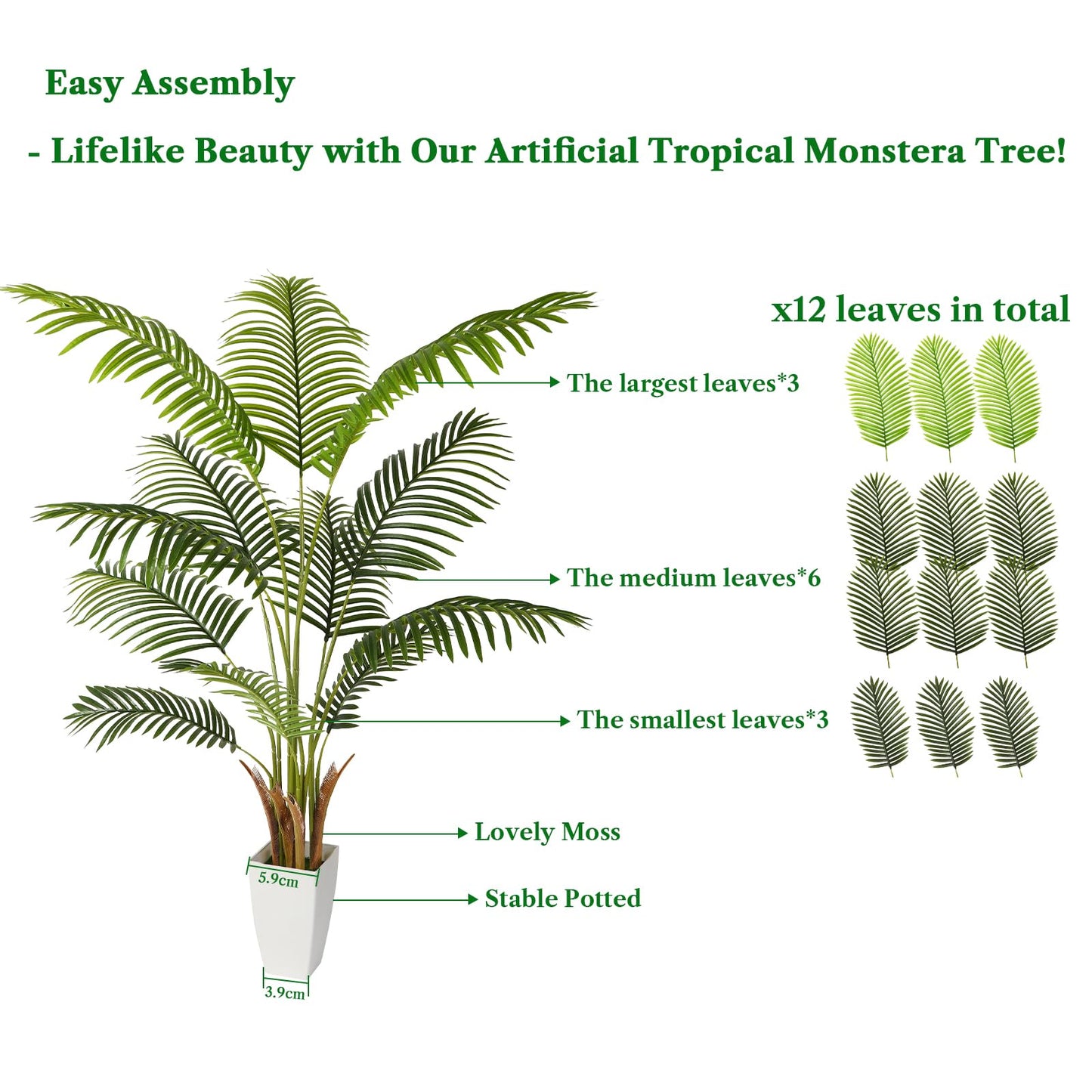 5FT Artificial Palm Tree with White Planter