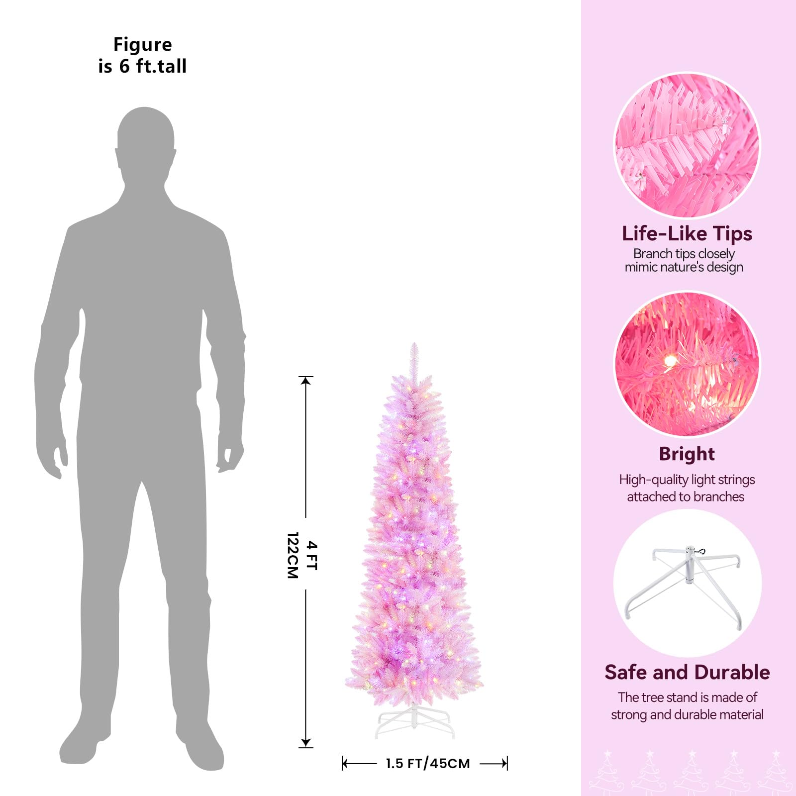 4ft Premium Prelit Warm White & Multi-Color Lights Artificial Hinged Slim Pencil Christmas Tree with Remote - SHareconn