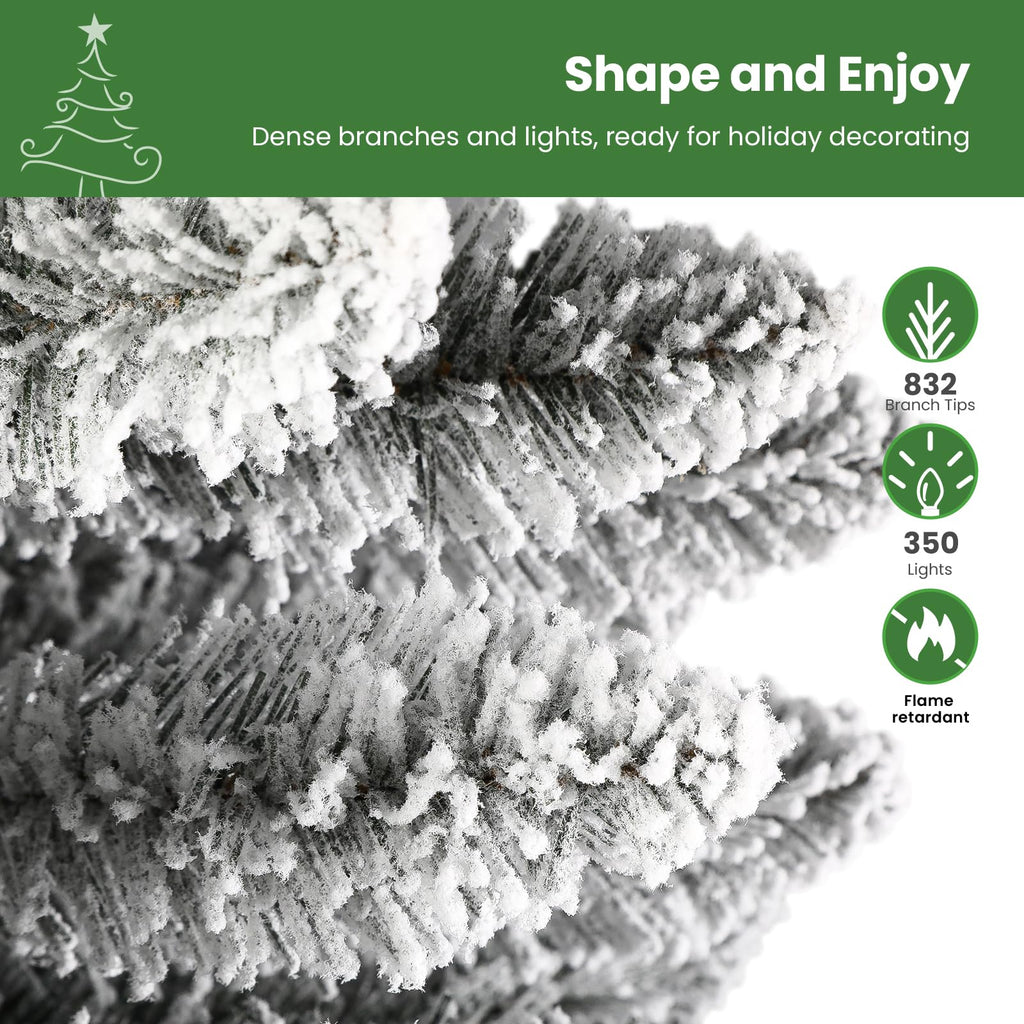 SHareconn 7.5ft Prelit Snow Flocked Artificial Hinged Slim Pencil Christmas Tree, with Remote Controlled Multi-Color RGB Lights, Full Branch Tips,Good Choice Decoration for Xmas Holiday,7.5 FT, Green - SHareconn