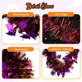 6 Pieces Total 50 FT Halloween Tinsel Garland with Ghost Sequins-Black Orange&Purple - SHareconn