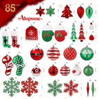 85ct RedGreenWhite Christmas Balls Ornaments Set with Hanging Strings
