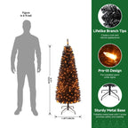 SHareconn 4ft Prelit Artificial Hinged Slim Pencil Christmas Tree with Warm White Lights, Full Branch Tips, Perfect Choice Decoration for Xmas Holiday, 4 FT, Black - SHareconn