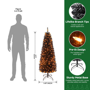 SHareconn 4ft Prelit Artificial Hinged Slim Pencil Christmas Tree with Warm White Lights, Full Branch Tips, Perfect Choice Decoration for Xmas Holiday, 4 FT, Black - SHareconn