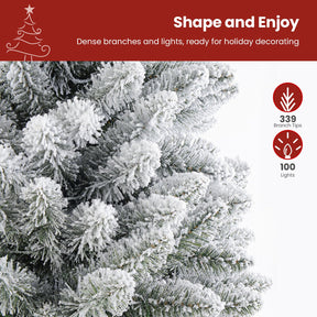 SHareconn 4ft Prelit Snow Flocked Artificial Holiday Christmas Tree with 100 Warm White Lights, Foldable Stand, Full Snow Branch Tips for Home, Office, Party Decoration, 4 FT, White - SHareconn