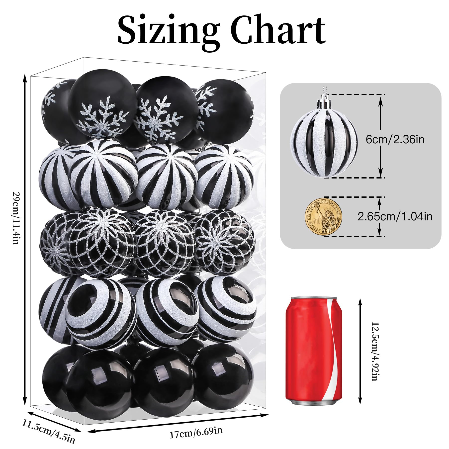30ct 6CM Inch Black & White Christmas Tree Balls Ornaments