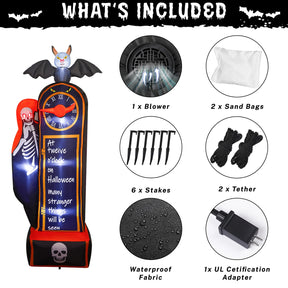 8FT Halloween Inflatables White Bone and Clock Decoration with LED and Spinning Hands - SHareconn