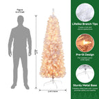 SHareconn 6ft Prelit Artificial Hinged Slim Pencil Christmas Tree with Warm White Lights, Full Branch Tips, Perfect Choice Decoration for Xmas Holiday, 6 FT, White - SHareconn