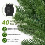 9ft Pre-Lit Artificial Multi-Color Lights Green Norfolk Pine Christmas Garlands with Battery