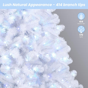 SHareconn 4ft Prelit Premium Artificial Hinged Christmas Tree with 170 RGB Lights, 414 Branch Tips and Foldable Metal Stand, Perfect Choice for Xmas Decoration, 4 FT, White - SHareconn