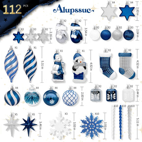 112pcs Bule and White Polar Bear Christmas Shatterproof Plastic Balls Ornaments Set