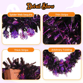 Alupssuc 6 Pieces Total 50 FT Halloween Tinsel Garland with Spider Web Sequins, Metallic Shiny Twist Garland Hanging Decorations for Halloween Party Indoor and Outdoor Decor, Black and Purple - SHareconn