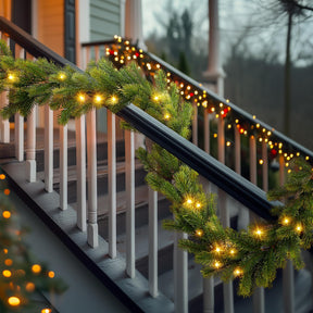 9ft Pre-Lit Multi-Color Lights Artificial Yellow and Green Norfolk Pine Christmas Garlands with Battery