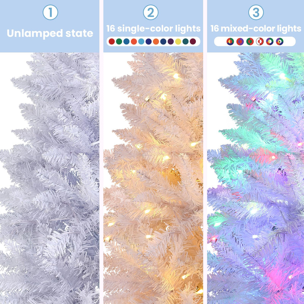 SHareconn 6ft Prelit Artificial Hinged Slim Pencil Christmas Tree, with Remote Controlled Multi-Color RGB Lights, Full Branch Tips, Perfect Choice Decoration for Xmas Holiday, 6 FT, White - SHareconn