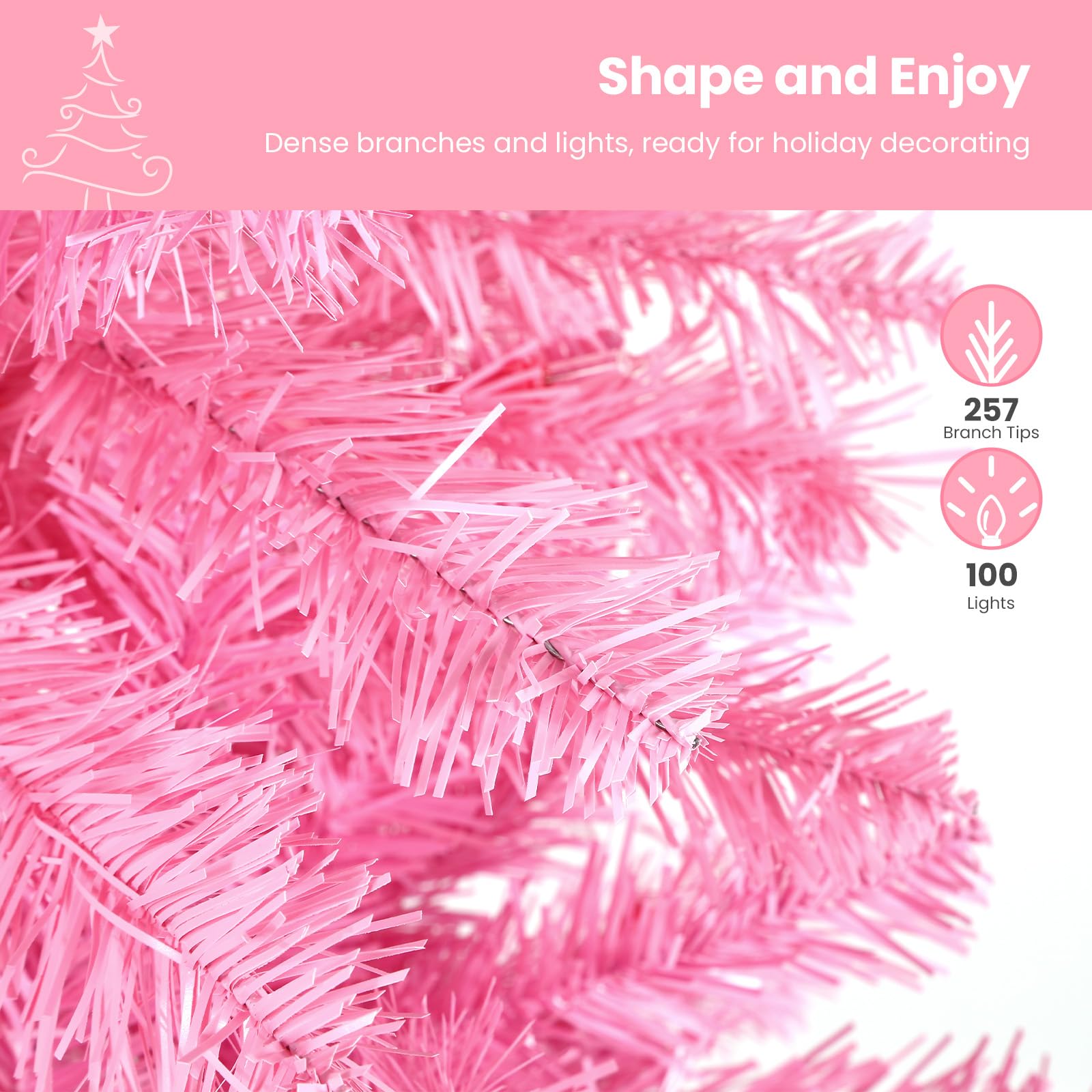 Hareconn 4ft Prelit Artificial Hinged Slim Pencil Christmas Tree with Warm White Lights, Full Branch Tips, Perfect Choice Decoration for Xmas Holiday, 4 FT, Pink - SHareconn