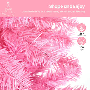 Hareconn 4ft Prelit Artificial Hinged Slim Pencil Christmas Tree with Warm White Lights, Full Branch Tips, Perfect Choice Decoration for Xmas Holiday, 4 FT, Pink - SHareconn