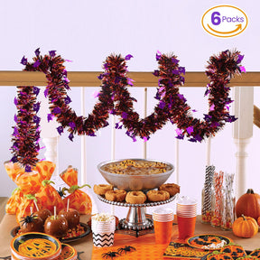 6 Pieces Total 50 FT Halloween Tinsel Garland with Ghost Sequins-Black Orange&Purple - SHareconn