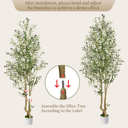 Alupssuc 4FT Artificial Olive Tree, Faux Olive Tree with Curved Trunk & Lifelike Leaves in White Pots, 120cm