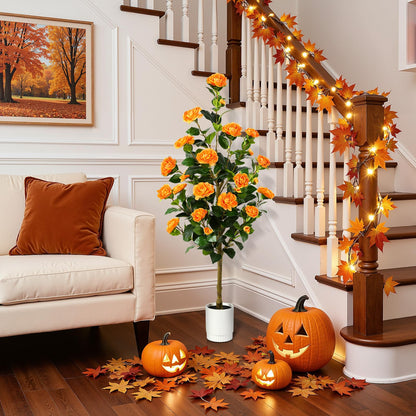 2 Pack Faux Orange Camellia Tree, 3FT/4FT