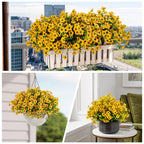 24 Bundles Artificial Flowers for Outdoors Decoration, UV Resistant Silk Violet Faux Colorful Daisy Eucalyptus, Yellow